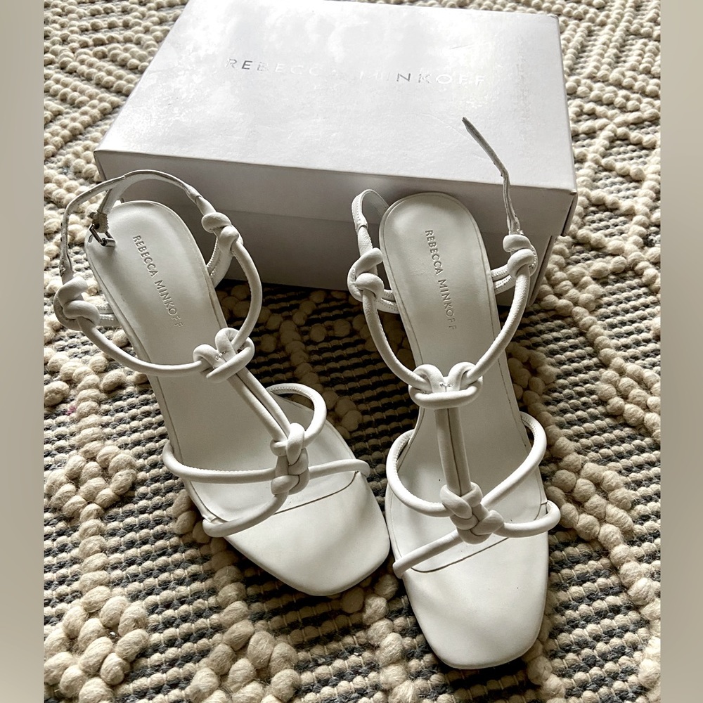 Rebecca Minkoff Laciann Knotted White Leather Sandal, Size 10